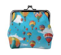 Bolsa de cuero con estampado de globos de colores azul y cielo azul, cartera portátil, bolsa de dinero con cierre de beso, bonita bolsa de mano para mujer