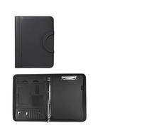 Bolsa de cuero para documentos Carpeta de cuero A4 con cremallera, calculadora, carpeta for conferencias, maletín, tableta, portátil, asa circular(Black)