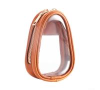 Bolsa de cuero para joyas con ventana transparente, bolsa de almacenamiento de cuero vacuno hecha a mano para pulseras de nogal Wenwan, organizador portátil con cremallera y hebilla de metal para