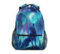 Bolsa De Deporte Aurora Lunar del Lobo Mochilas De Viaje Clásico Mochila Escolar Resistente Bolsa De Viaje para Senderismo Camping Gimnasio