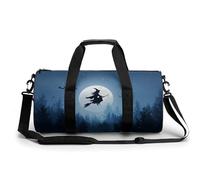 Bolsa de deporte cilíndrica con correa para el hombro, diseño de silueta de bruja volando en escoba, para viajes, gimnasio, para mujeres y hombres