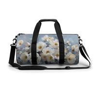 Bolsa de deporte cilíndrica con diseño abstracto de flores blancas y correa para el hombro para mujeres y hombres