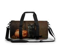 Bolsa de deporte cilíndrica con diseño de gato negro tallada para Halloween, gimnasio, para mujeres y hombres, con correa para el hombro