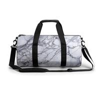 Bolsa de deporte cilíndrica con diseño de mármol blanco con vetas grises sutiles para viajes, gimnasio, para mujeres y hombres, con correa para el hombro