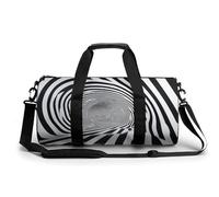 Bolsa de deporte cilíndrica con efecto túnel de rayas blancas y negras para mujeres y hombres, bolsa de deporte con correa para el hombro