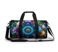 Bolsa de deporte cilíndrica con estampado de mandala y flores para viajes, gimnasio, para mujeres y hombres, con correa para el hombro