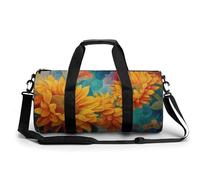 Bolsa de deporte cilíndrica con pétalos de girasoles vibrantes con pétalos de remolino para mujeres y hombres, bolsa de deporte con correa para el hombro