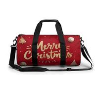 Bolsa de deporte cilíndrica con texto en inglés "Happy Christmas" en lámina dorada en rojo, para viajes, gimnasio, para mujeres y hombres, con correa para el hombro