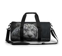 Bolsa de deporte cilíndrica de viaje con correa para el hombro, diseño de tigre blanco con ojos azules