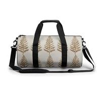 Bolsa de deporte cilíndrica de viaje con diseño de hojas de helecho y líneas verticales marrones con correa para el hombro