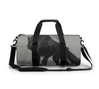 Bolsa de deporte cilíndrica de viaje con diseño de lobo negro con ojos rojos y correa para el hombro