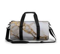 Bolsa de deporte cilíndrica de viaje con vetas doradas y mármol blanco con correa para el hombro para mujeres y hombres