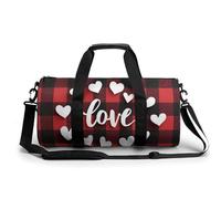 Bolsa de deporte cilíndrica para el día de San Valentín con diseño de corazón en rojo y negro, con correa para el hombro