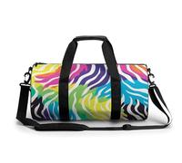 Bolsa de deporte cilíndrica para gimnasio, con correa para el hombro, diseño de cebra y leopardo, color arcoíris