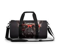 Bolsa de deporte cilíndrica, tela Oxford impermeable con correa ajustable para el hombro, bolsa deportiva con múltiples compartimentos para gimnasio, viajes, yoga, ligera y duradera, Bulldog francés,
