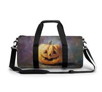 Bolsa de deporte cilíndrica vintage de Halloween con diseño de calabaza sonriente para otoño o gimnasio, con correa para el hombro