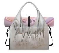 Bolsa de deporte con compartimento para zapatos, diseño de caballo, color blanco, para fin de semana, noche, para gimnasio, yoga, viajes, color, L, Bolsa de viaje