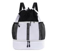 Bolsa de deporte con cordón, bolsa de baloncesto para hombre y mujer, mochila deportiva de malla con compartimento para mojado y compartimento para zapatos, bolsa ligera para playa y natación (White)