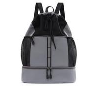 Bolsa de deporte con cordón, bolsa de baloncesto para hombre y mujer, mochila deportiva de malla con compartimento para mojado y compartimento para zapatos, bolsa ligera para playa y natación (Gray)