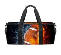 Bolsa de deporte con diseño de balón de fútbol americano con diseño de agua de fuego, bolsa de gimnasio, bolsa de viaje para mujeres y hombres, multicolor, 17.7x9x9 inches
