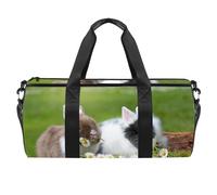 Bolsa de deporte con diseño de conejito blanco Borwn comiendo margaritas florales para gimnasio, fitness, entrenamiento, bolsa de viaje, bolsa de mano para mujeres y hombres, multicolor, 17.7x9x9