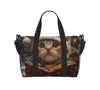 Bolsa de deporte con diseño de delfín en el océano para hombres y mujeres, bolsa de viaje con compartimento para zapatos, bolsas de entrenamiento, Lindo gato canta villancicos de Navidad, Talla única