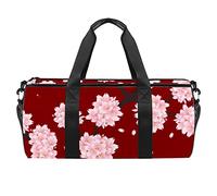 Bolsa de deporte con diseño de flores rosadas y patrón rojo, bolsa de viaje para mujeres y hombres, multicolor, 17.7x9x9 inches