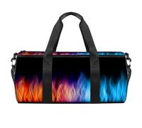 Bolsa de deporte con diseño de fuego de llamas azules y rojas, bolsa de viaje para mujeres y hombres, multicolor, 17.7x9x9 inches