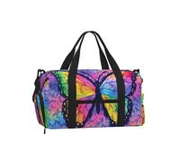 Bolsa de deporte con diseño de mariposa arcoíris para hombres y mujeres, colorida bolsa de lona de viaje de fin de semana con compartimento para zapatos, resistente al agua, bolsa de deporte durante