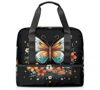 Bolsa de deporte con diseño de mariposas y estrellas y flores para mujeres y hombres, bolsa de viaje con compartimento para zapatos, bolsa de entrenamiento de gran capacidad para fitness, yoga