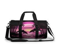 Bolsa de deporte con estampado de dos delfines y puesta de sol con palmeras para gimnasio, viajes, bolsas ligeras de fin de semana para hombres y mujeres, Estilo:, 17.7in/9in/9in, MHXYZHW