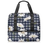 Bolsa de deporte con estampado de margaritas florales a cuadros para mujeres y hombres, bolsa de viaje con compartimento para zapatos, bolsa de entrenamiento de gran capacidad para fitness, yoga