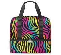 Bolsa de deporte con estampado de piel de cebra de color arcoíris para mujeres y hombres, bolsa de viaje con compartimento para zapatos, gran capacidad, para entrenamiento, fitness, yoga, natación