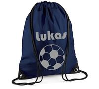 Bolsa de deporte con nombre | diseño de fútbol | incluye nombre impreso | personalizar e imprimir | bolsa de deporte bolsa de zapatos azul oscuro para niños niños gris, azul oscuro, Casual