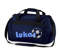 Bolsa de deporte con nombre | Incluye nombre | Diseño de balón de fútbol | Personalizable e impreso | Bolsa de viaje para niño pelota de deporte | Azul Negro (Azul oscuro)