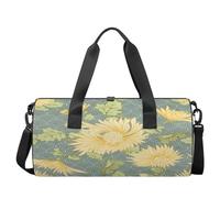 Bolsa de deporte de crisantemo para gimnasio, bolsa de lona ligera para el hombro, bolsa de viaje para hombres y mujeres (flor amarilla), chrysanthemum, 17.6(L) x 9(W) x 9(H) inch