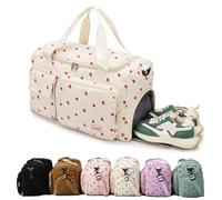Bolsa de deporte de fresa, bolsa de gimnasio con compartimento para zapatos y bolsillo húmedo, bonita bolsa de viaje, bolsa de fin de semana, bolsa de baile para niñas (verde) PURIAYA