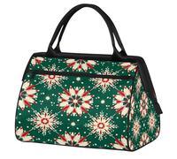 Bolsa de deporte de Navidad, color verde y rojo, con copos de nieve para hombres y mujeres, bolsa de viaje impermeable para fin de semana, bolsa de noche, ligera, bolsa de equipaje de mano