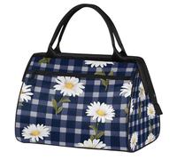 Bolsa de deporte de viaje a cuadros de margaritas florales para mujeres y hombres, bolsa de lona impermeable de gran capacidad para llevar durante la noche, gimnasio, viajes, actividades al aire libre