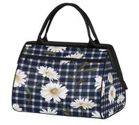 Bolsa de deporte de viaje a cuadros de margaritas florales para mujeres y hombres, bolsa de lona impermeable de gran capacidad para llevar durante la noche, gimnasio, viajes, actividades al aire libre