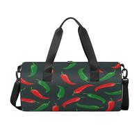 Bolsa de deporte ligera para gimnasio, color verde y rojo chile, bolsa de viaje para hombres y mujeres (piel), chile verde y rojo, 17.6 pulgadas de largo x 9 pulgadas de ancho x 9 pulgadas de alto,
