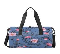 Bolsa de deporte ligera para gimnasio, con flores rosadas, bolsa de viaje para hombres y mujeres (azul marino), flores rosadas, 17.6 pulgadas de largo x 9 pulgadas de ancho x 9 pulgadas de alto, Flor