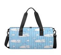 Bolsa de deporte ligera para gimnasio, entrenamiento, con diseño de ovejas, para el hombro, para fin de semana, para hombres y mujeres (azul a cuadros), Linda oveja de cordero, 17.6(L) x 9(W) x 9(H)