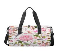 Bolsa de deporte ligera para gimnasio, entrenamiento, diseño de hojas de flores rosadas, bolsa de viaje para hombres y mujeres (plumas de acuarela), Hojas de flores rosas, 17.6(L) x 9(W) x 9(H) inch