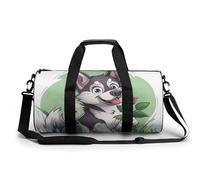 Bolsa De Deporte Lindo Perro Husky con Flor De Rosas Bolsa De Viaje Duffel Bolsa Redonda Gimnasio Bolsa Fitness
