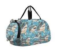 Bolsa de deporte multifuncional con diseño de animales con gafas, tiburones persiguiendo a las niñas, con compartimento para zapatos, ideal para ir a la playa, natación, piscina, deportes, para hombre