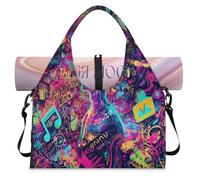 Bolsa de deporte musical de arte abstracto con compartimento para zapatos, bolsa de fin de semana, bolsa de equipaje para gimnasio, yoga, viajes, color, L, Bolsa de viaje