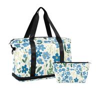 Bolsa de deporte para gimnasio con diseño de flores pequeñas azul y verde con bolsa de aseo plegable para yoga, Flor pequeña azul y verde, 1 size