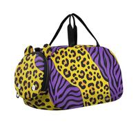 Bolsa de deporte para niña con estampado de leopardo amarillo y morado con compartimento para zapatos, multifuncional, para fin de semana, para viajes, natación, baile, ballet