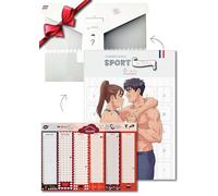 Bolsa de deporte para pareja, calendario A3, 25 desafíos deportivos en pareja, papel de cartón, 29,7 x 42,0 cm, calendario perpetuo con ejercicios de musculación a dos